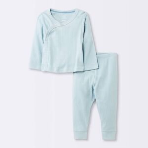 Cloud Island Baby Boy 2 Pc Wide Ribbed Side Snap Top & Bottom Set, Blue, Newborn